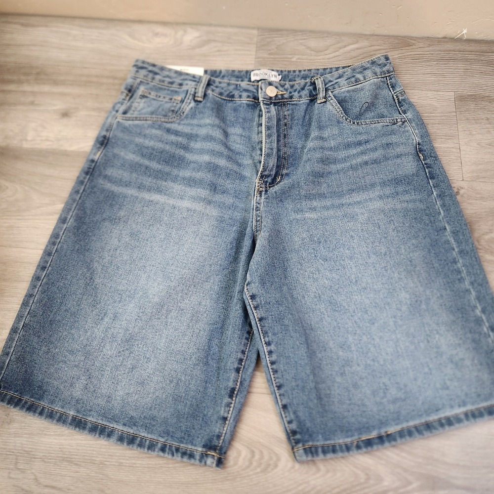Refuge Denim Brooklyn High Rise Jort Blue Rigid Denim Shorts Mens 11 Medium Wash